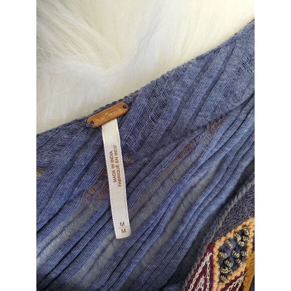 FREE PEOPLE blue sleeveless tunic with beaded V neck size M - Picture 5 of 13